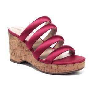 Sam Edelman Womens Red Satin Strappy Open Toe Cork Wedge Sandals Sz 9 M New